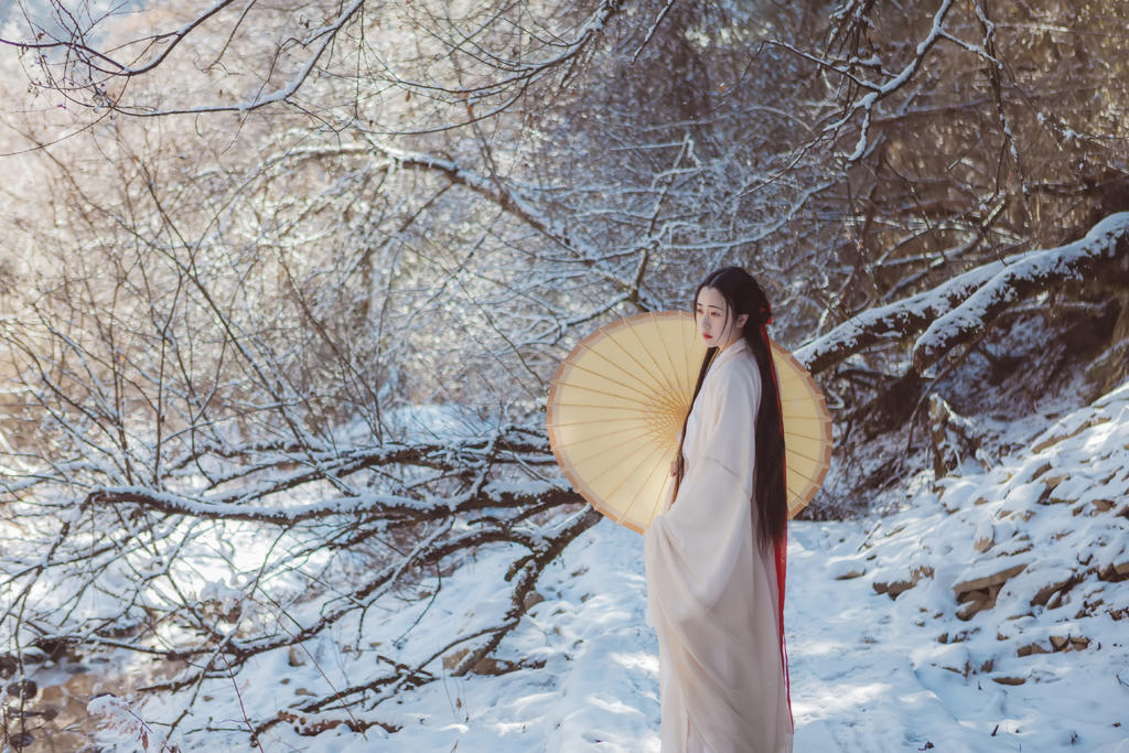 雪地里的汉服美女清新脱俗图片